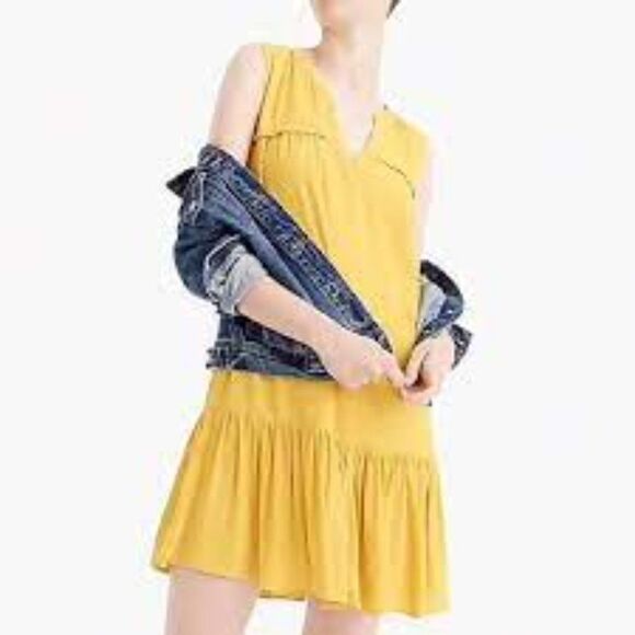 J Crew Mustard Yellow Ruffle-hem Sheath Shift Dress Size Small - Picture 1 of 9